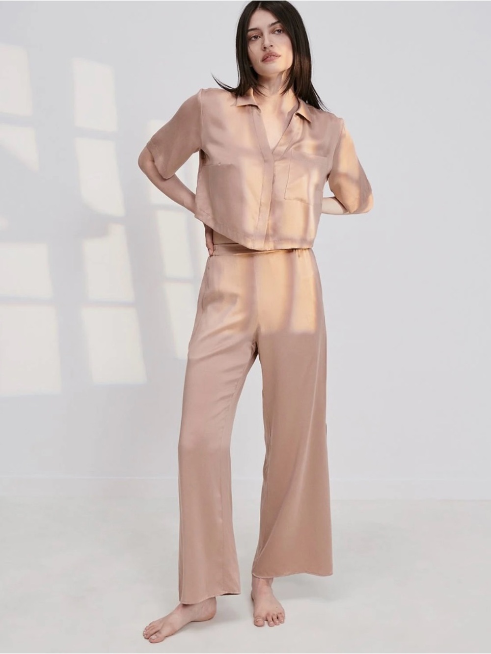 Luyna | Washable Silk High Rise Pant Set Opitum Tan